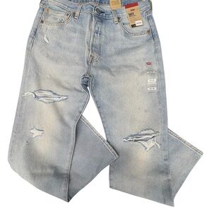 Levi's 501 34X30 Light Blue Distressed Bootcut Jeans